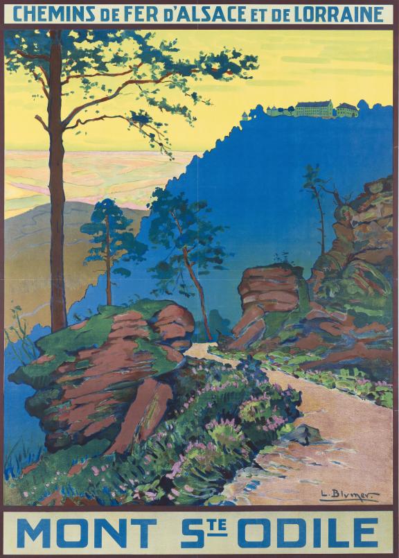 Une affiche du Mont Sainte Odile montrant un paysage vosgien 