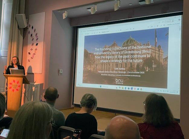 Photo d'Elise Girold lors de l'intervention le 21 octobre à Édimbourg pour le CERL